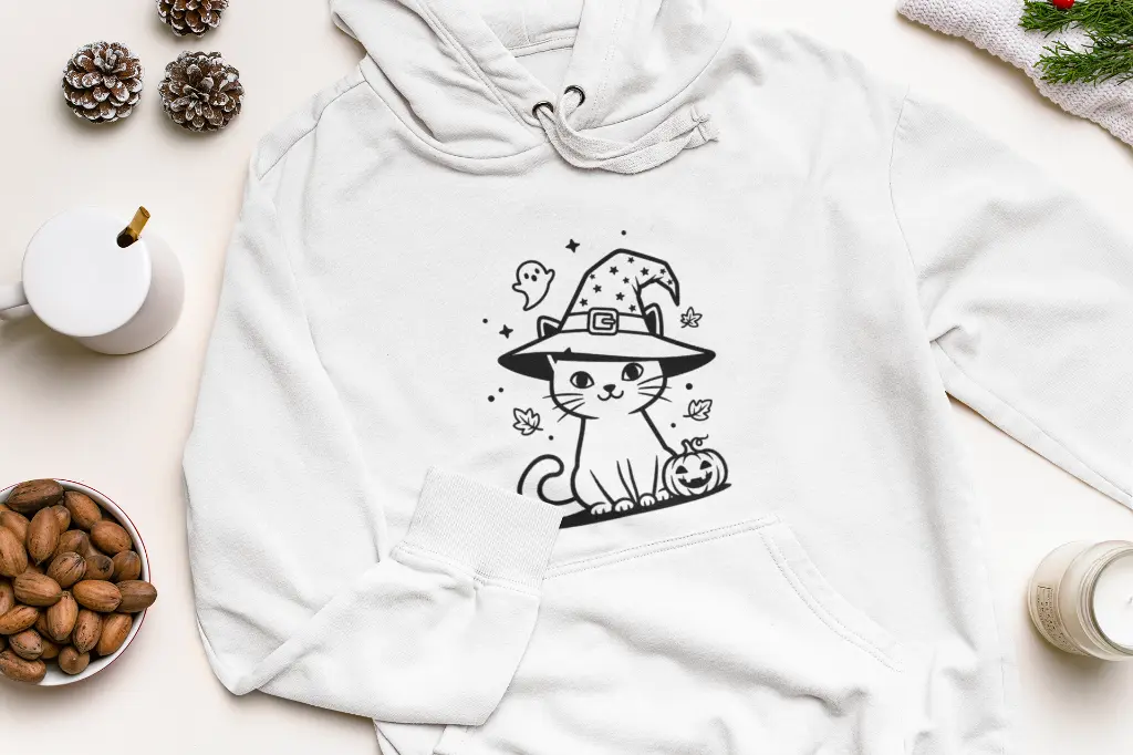 Embossed Autumn Cat Hoodie