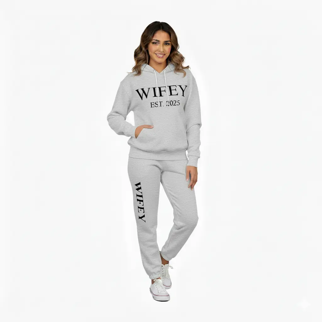 Personalized Embossed Puff WIFEY Hoodie & Joggers Set Contrast
