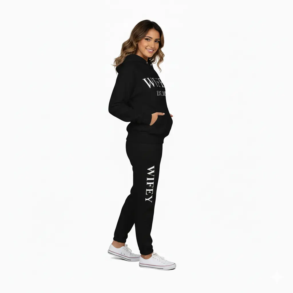 Personalized Embossed Puff WIFEY Hoodie & Joggers Set Contrast