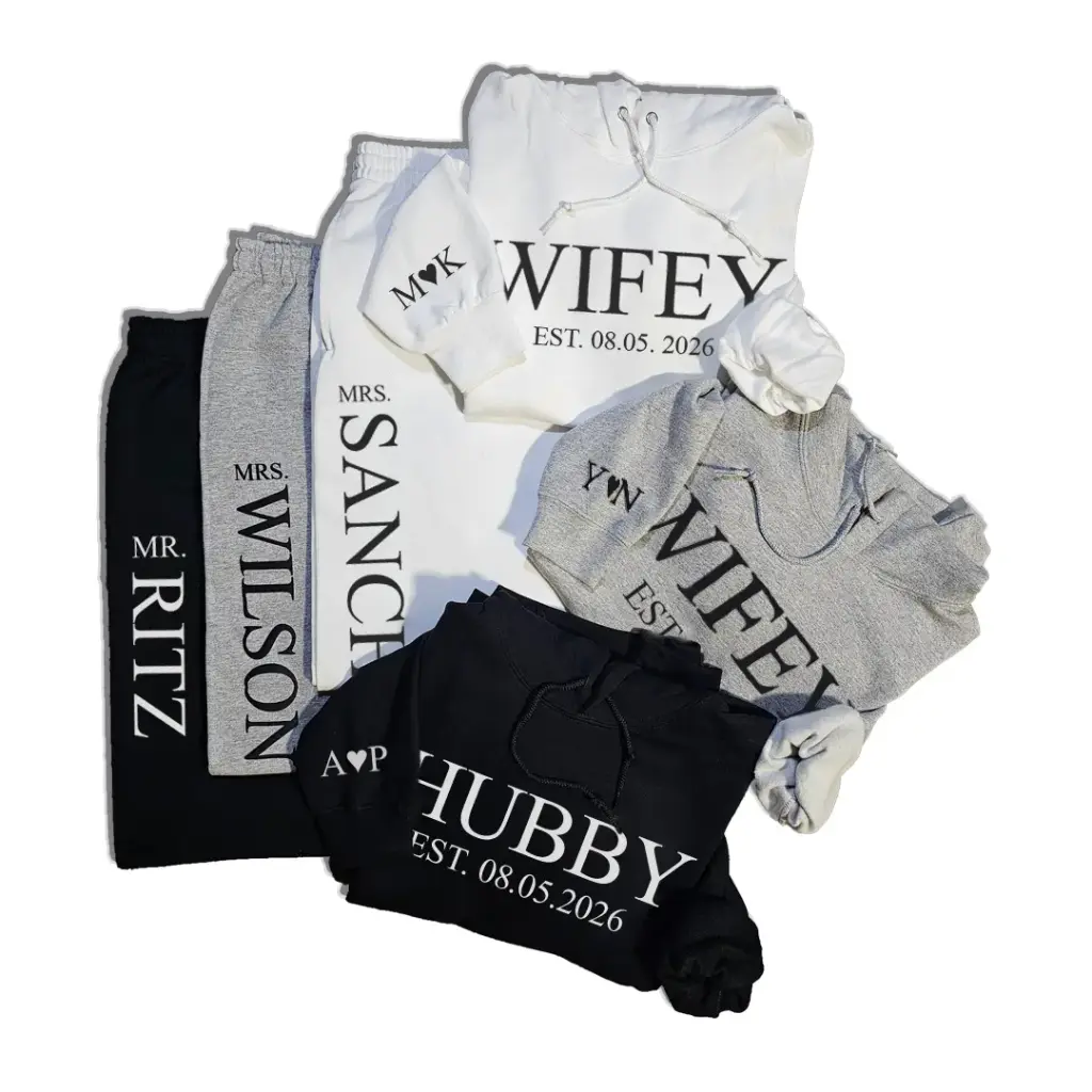 Personalized Embossed WIFEY Hoodie & Joggers B&W Set