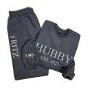 Personalized Embossed Puff HUBBY Sweatshirt & Joggers B&W SetPersonalized Embossed Puff HUBBY Sweatshirt & Joggers Set Contrast
