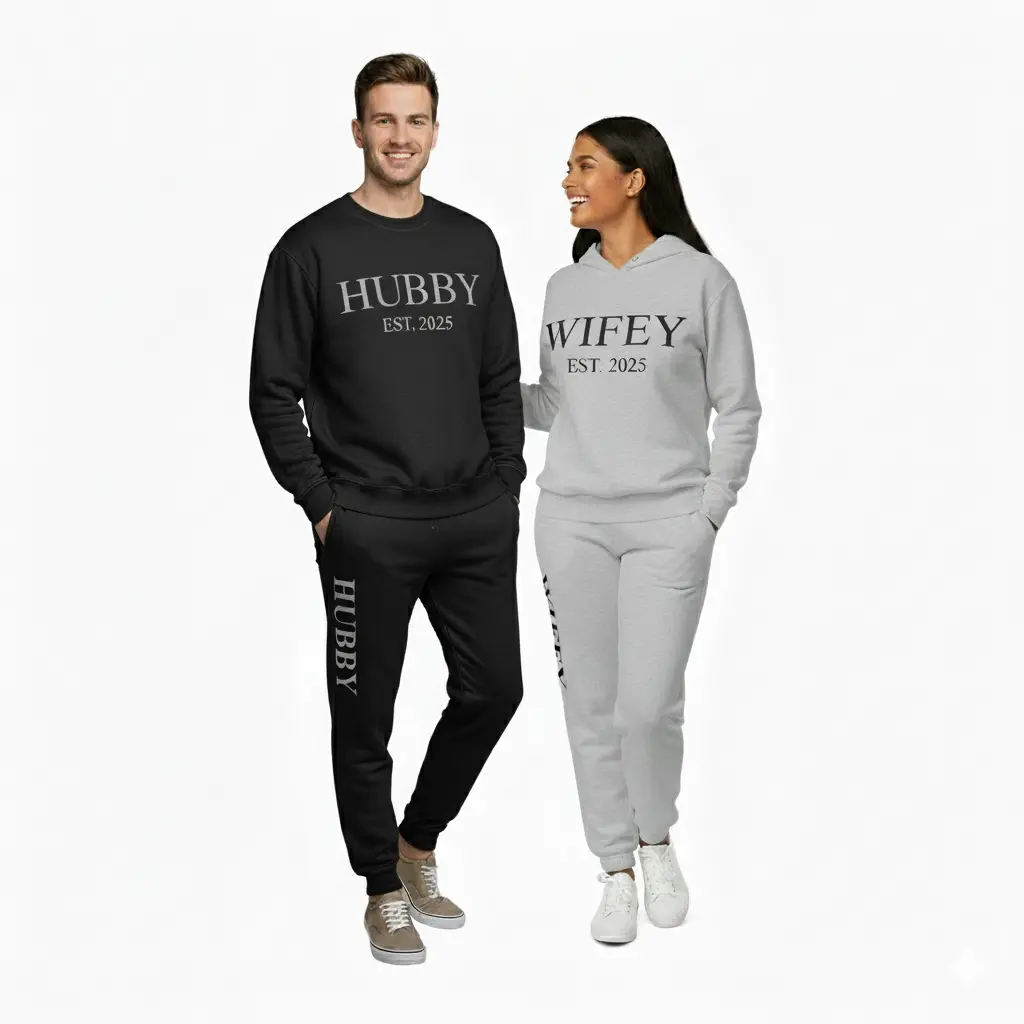Personalized Embossed Puff HUBBY Sweatshirt & Joggers Set Contrast