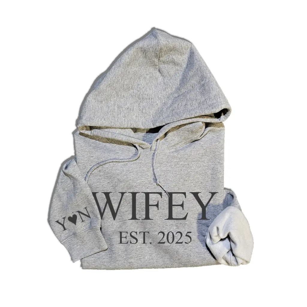 Personalized Embossed WIFEY/HUBBY Hoodie B&W Bundle