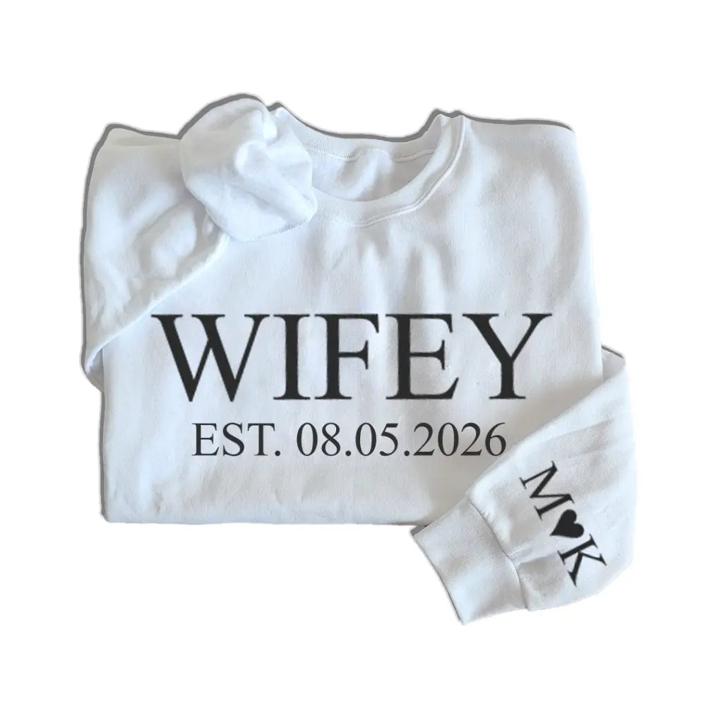 Personalized Embossed WIFEY/HUBBY Sweatshirt B&W Bundle
