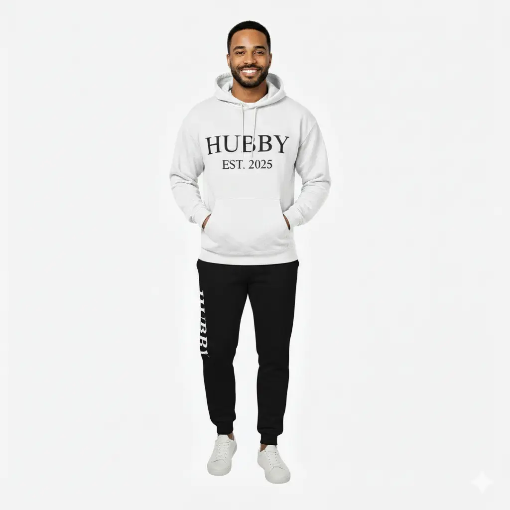 Personalized Embossed Puff HUBBY Hoodie & Joggers Set Contrast