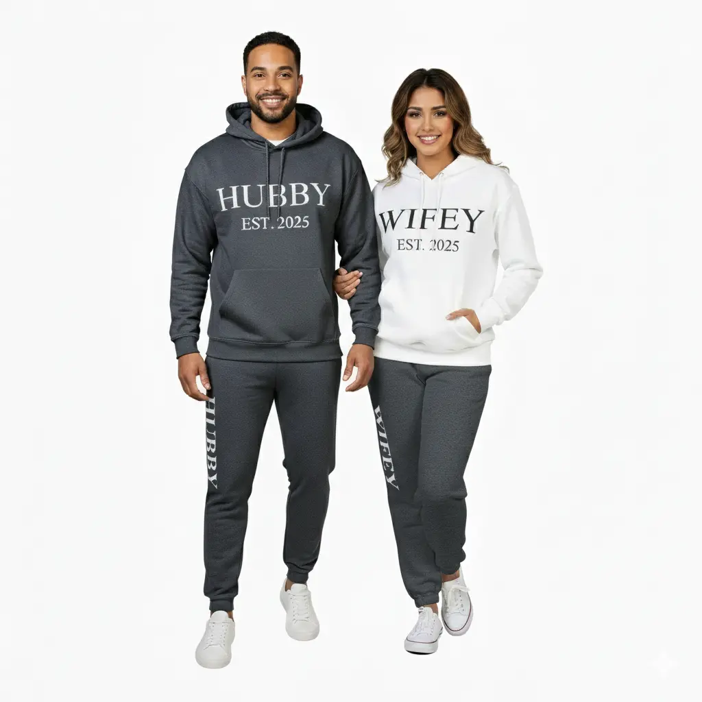 Personalized Embossed Puff HUBBY Hoodie & Joggers Set Contrast