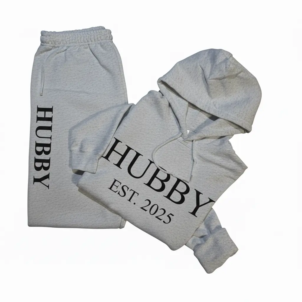 Personalized Embossed Puff HUBBY Hoodie & Joggers Set Contrast