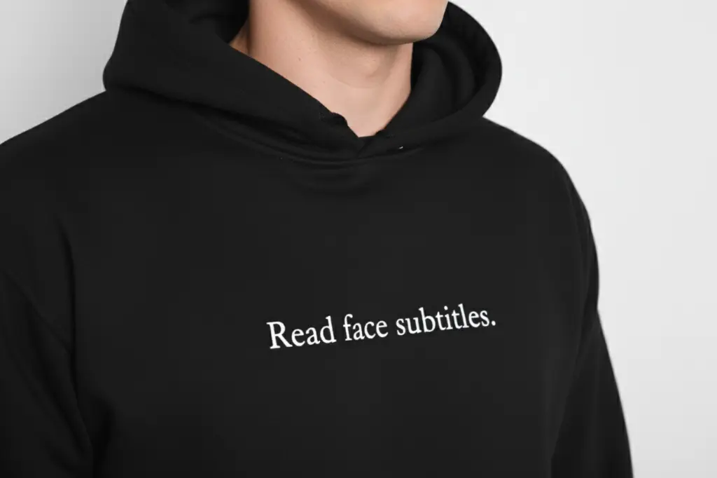Read face subtitles. - Embossed Puff Hoodie