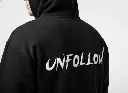 Unfollow - Embossed Puff Back Hoodie on model