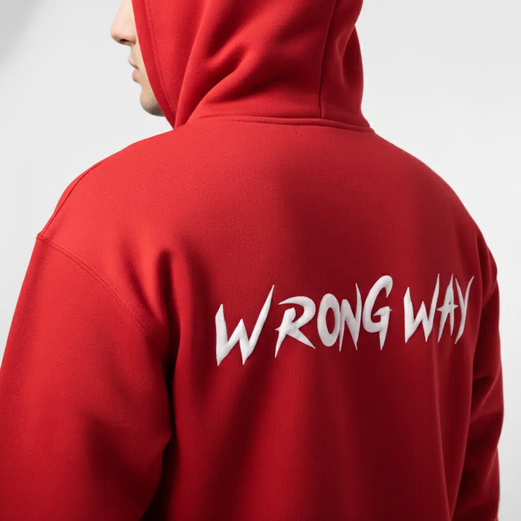 Wrong way - Embossed Puff Back Hoodie on model