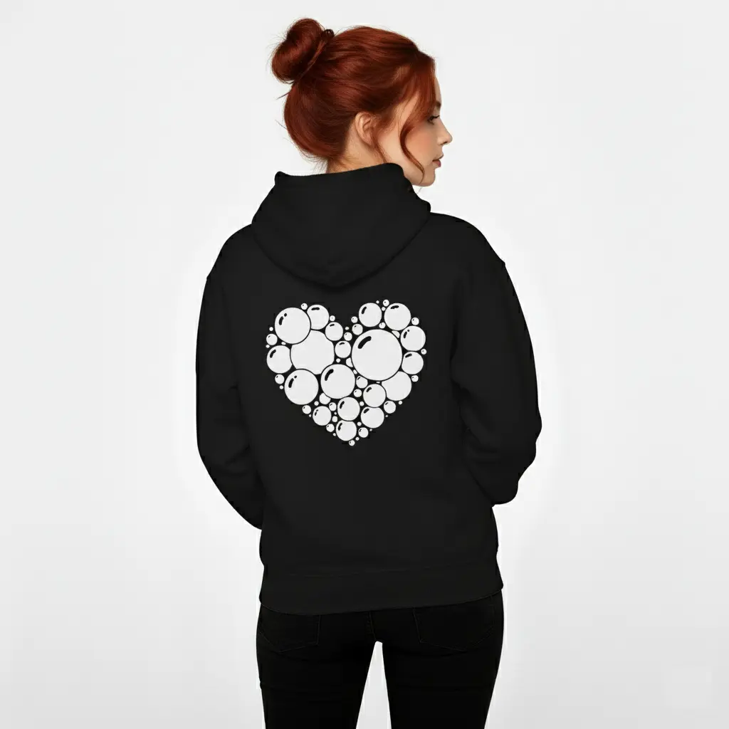 Heart - Embossed Valentines Black Hoodie
