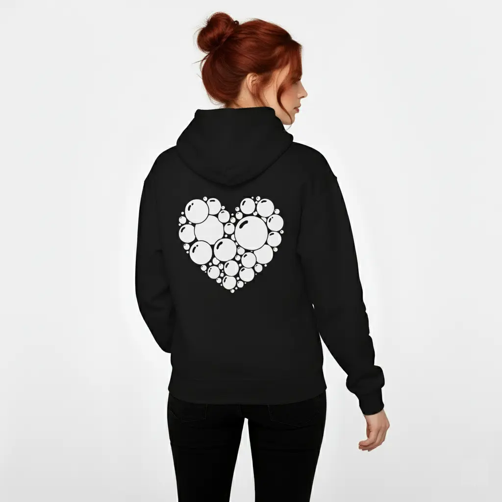 Heart - Embossed Valentines Black Hoodie