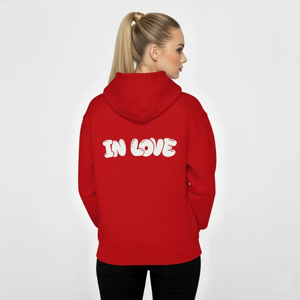 In Love - Embossed Valentines Red Hoodie
