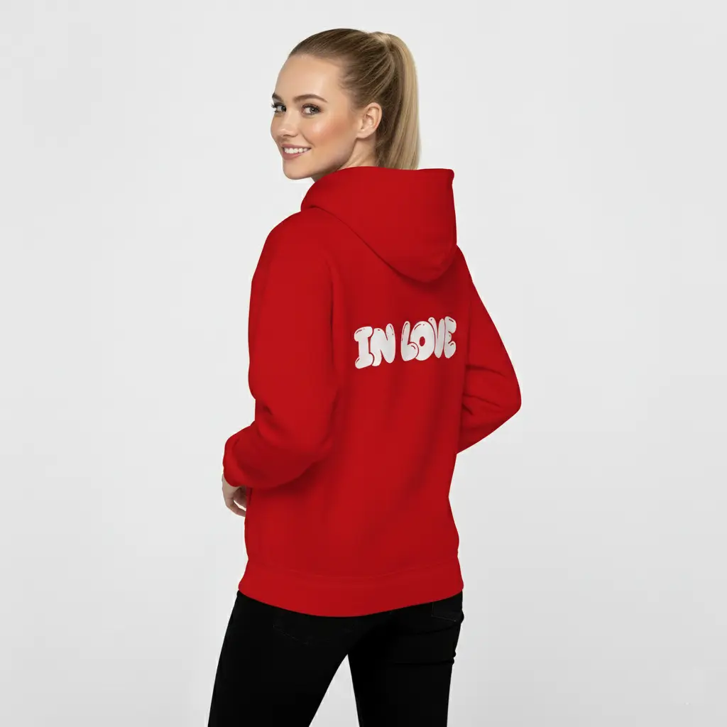 In Love - Embossed Valentines Red Hoodie