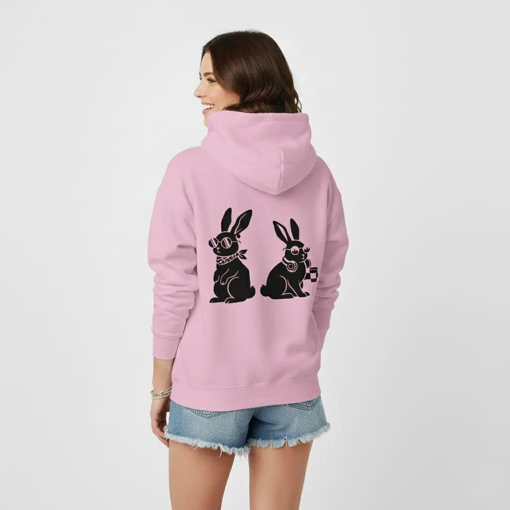 Rabbits - Embossed Easter Pink Hoodie