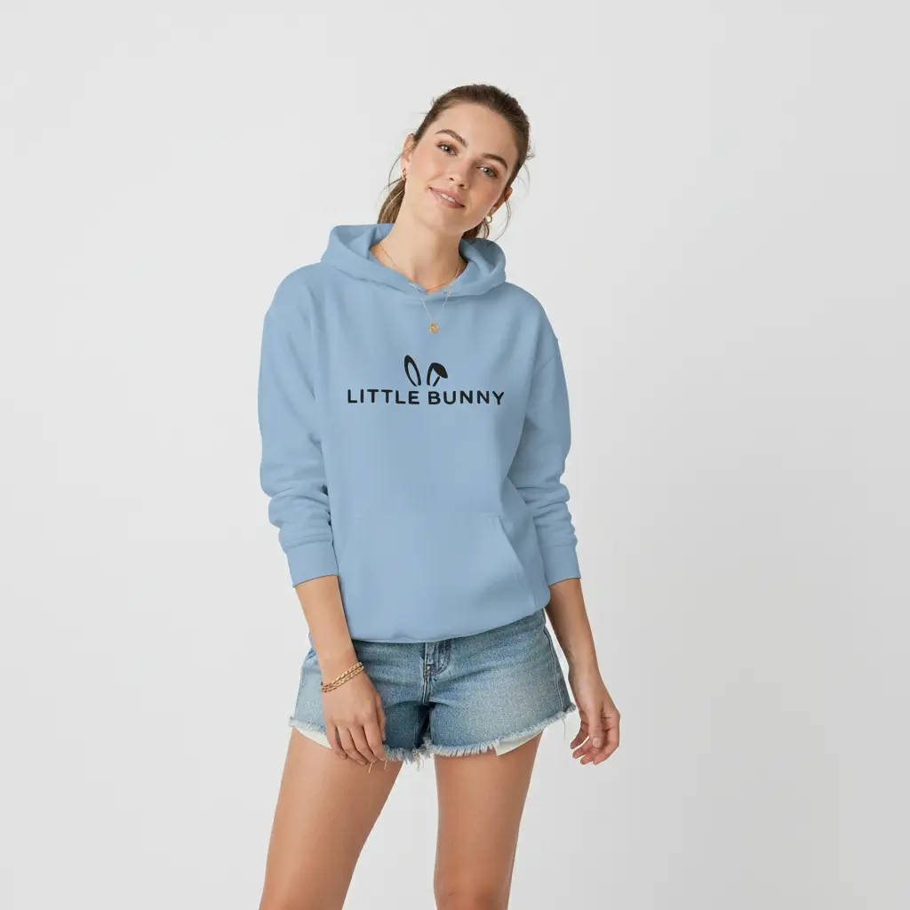 Little Bunny - Embossed Easter Blue Hoodie