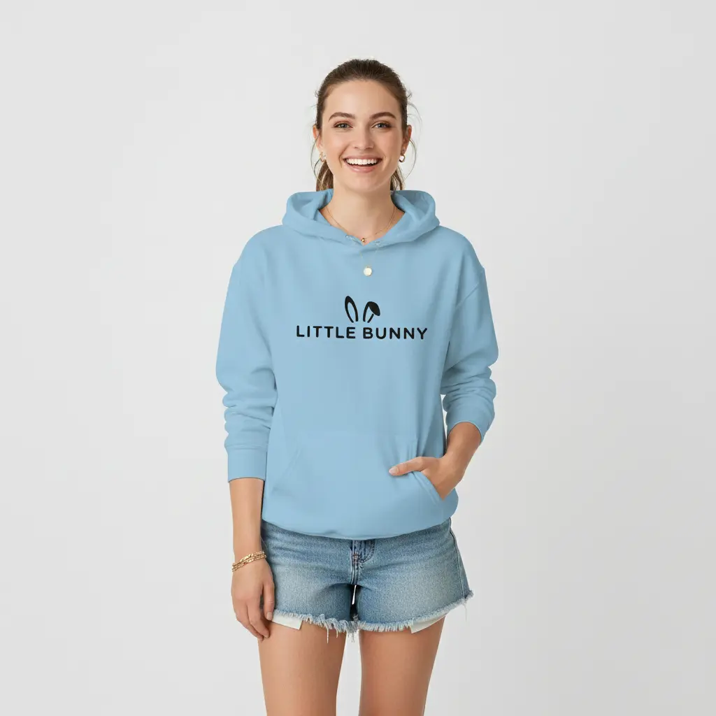 Little Bunny - Embossed Easter Blue Hoodie