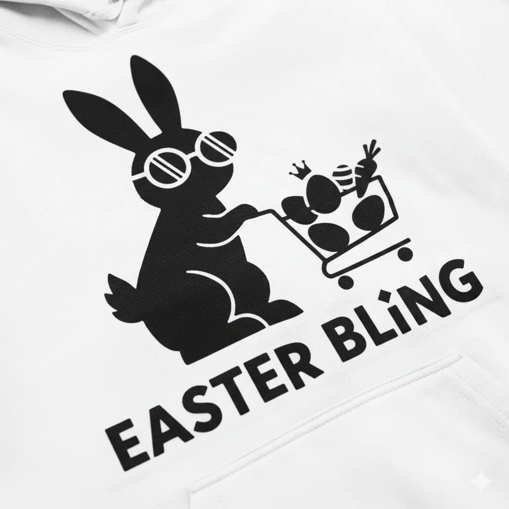 Easter Bling - Embossed Easter White Hoodie