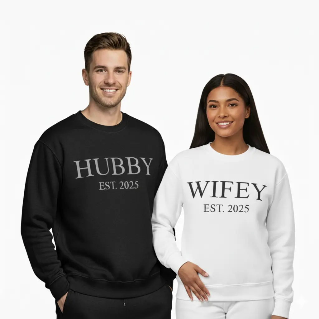 Personalized Embossed WIFEY/HUBBY Sweatshirts Bundle