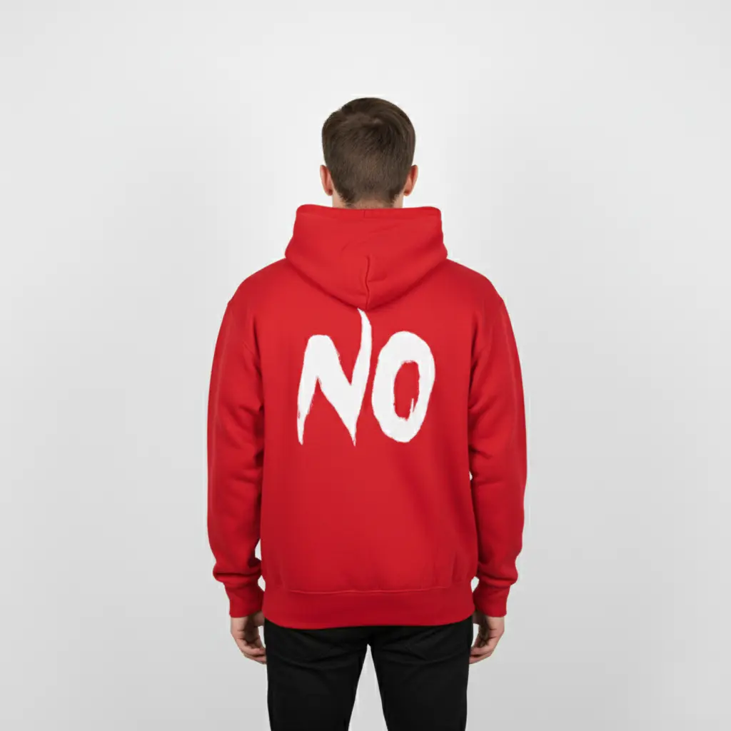 No - Embossed Puff Back Hoodie Red