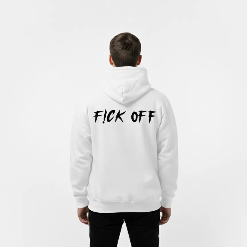 F!ck Off - Embossed Puff Back Hoodie White
