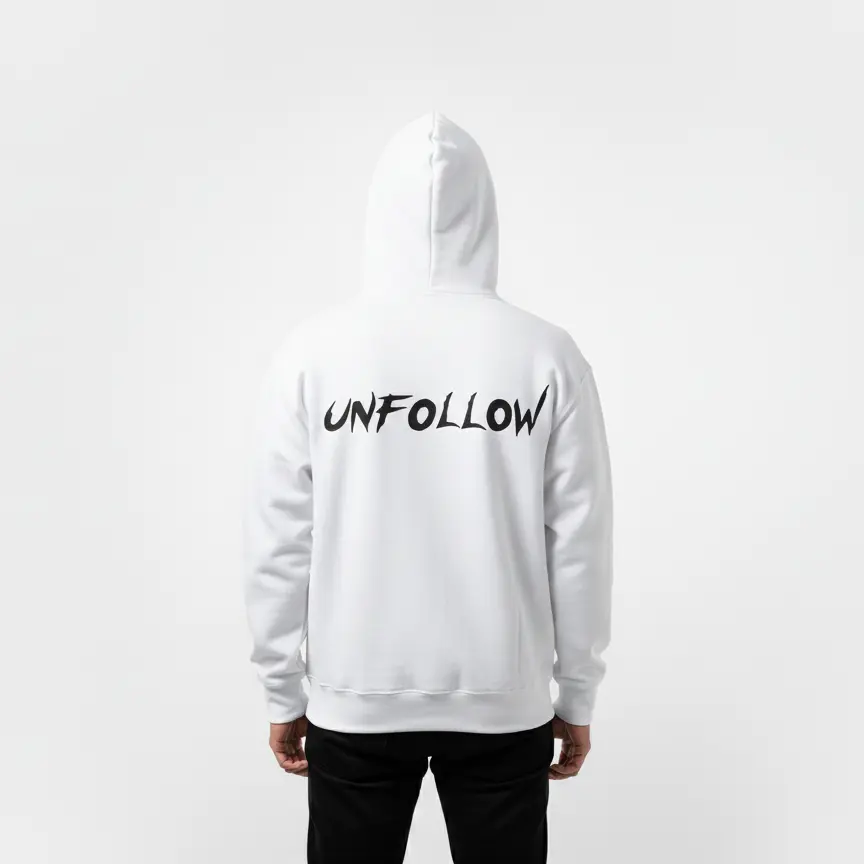 Unfollow - Embossed Puff Back Hoodie White