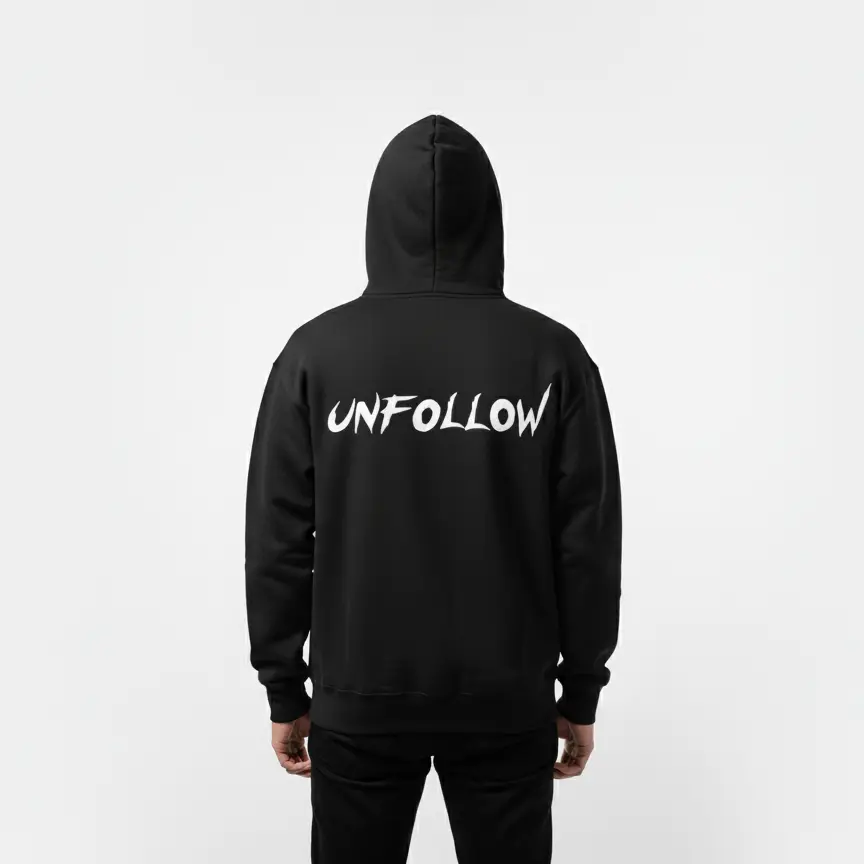 Unfollow - Embossed Puff Back Hoodie Black