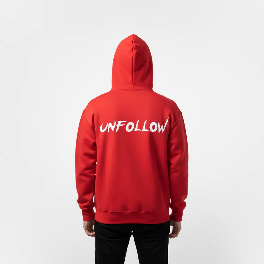 Unfollow - Embossed Puff Back Hoodie Red