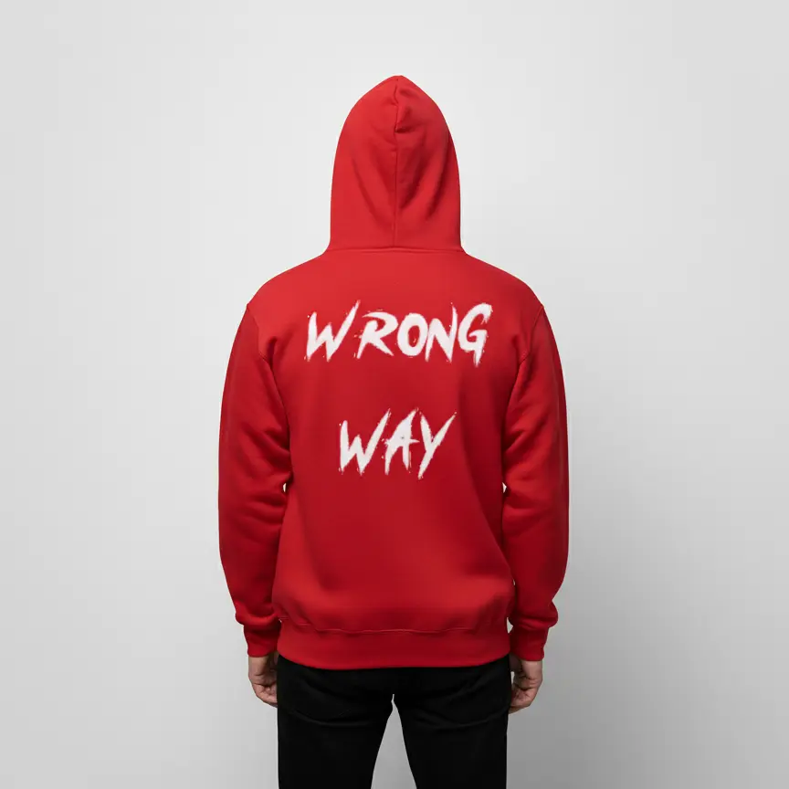 Wrong way - Embossed Puff Back Hoodie Red