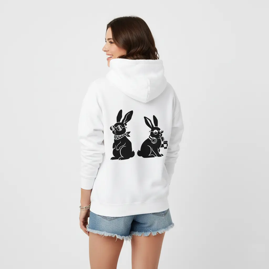 Rabbits - Embossed Easter White Hoodie