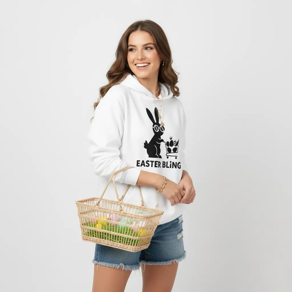 Easter Bling - Embossed Easter White Hoodie