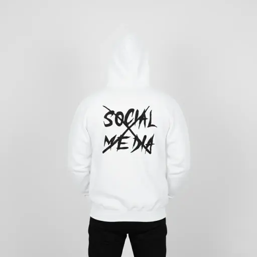 Social Media - Embossed Puff Back Hoodie White