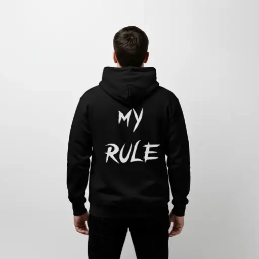 My Rule - Embossed Puff Back Hoodie Black