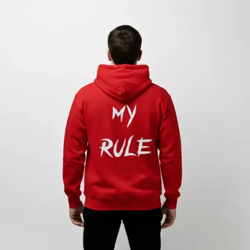 My Rule - Embossed Puff Back Hoodie Red