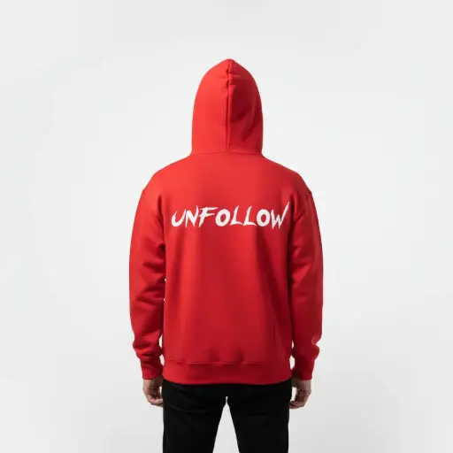 Unfollow - Embossed Puff Back Hoodie Red