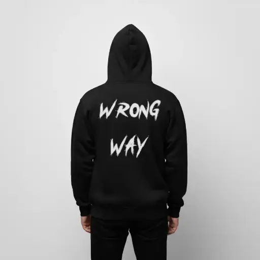 Wrong way - Embossed Puff Back Hoodie Black